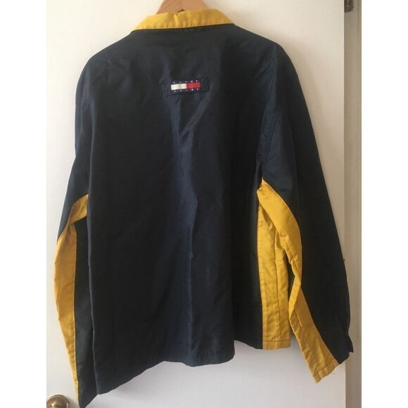 Vtg Hilfiger Tommy Jeans Spell Out Nylon Zipper Jacket Navy Yellow XL - Picture 5 of 12